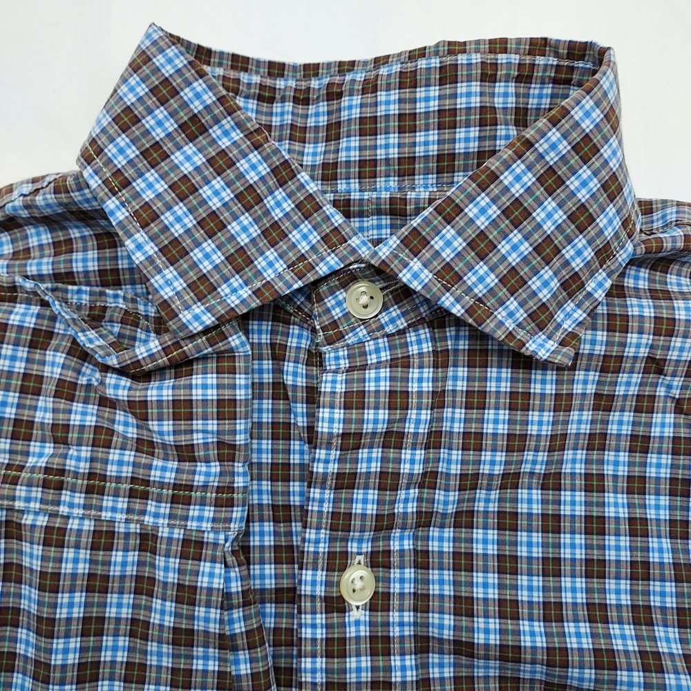 Polo Ralph Lauren Classic Fit Brown Blue Plaid Button Down Shirt Kids